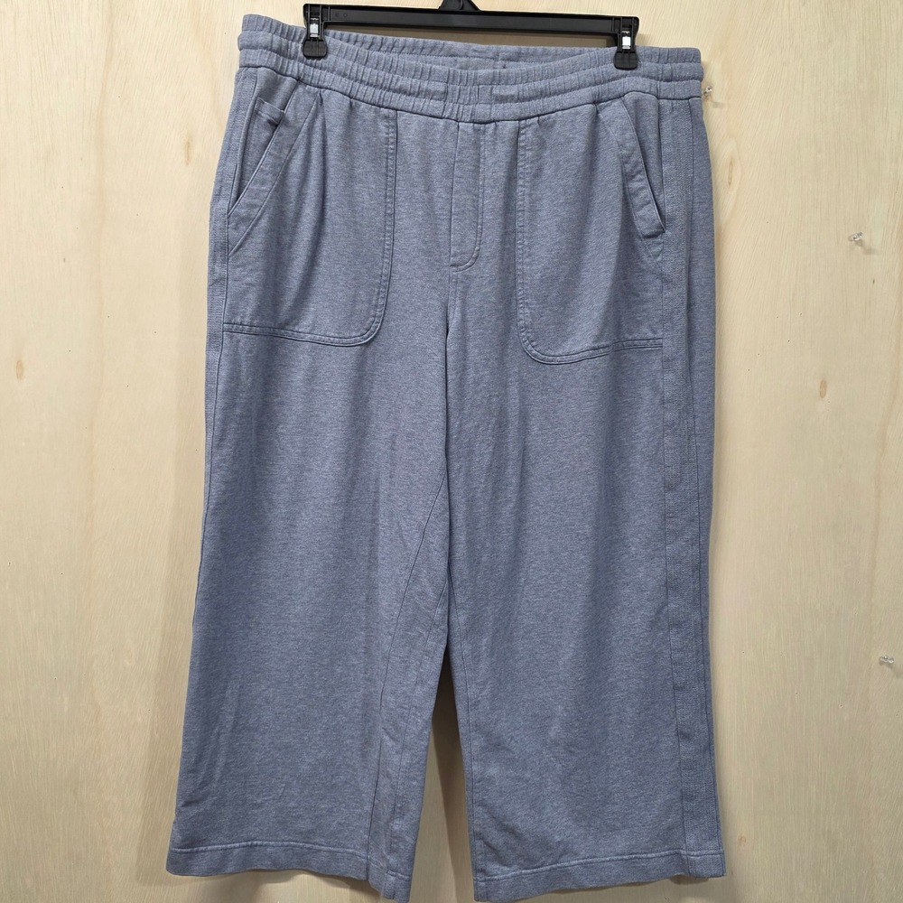 Athleta Farallon Heathered Wide Crop Pants Blue Size 18 Organic Cotton Stretch